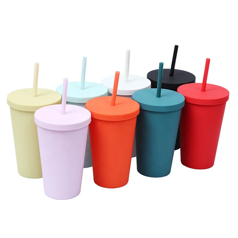 Wholesale Summer Double Wall 16OZ Muticolorful  Tumbler No Circle Diamond Matte Tumbler Stud Plastic DiamaondCup Drink Straw Lid