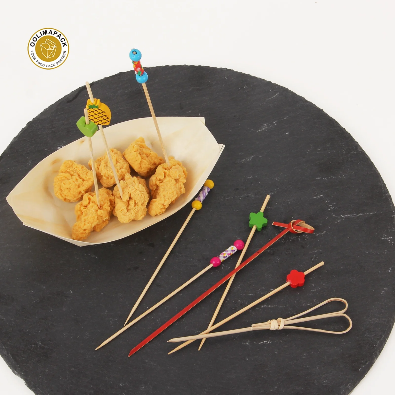 Free Sample Recycled Wooden Boat with Eco Friendly Handmade Heart Bamboo skewers