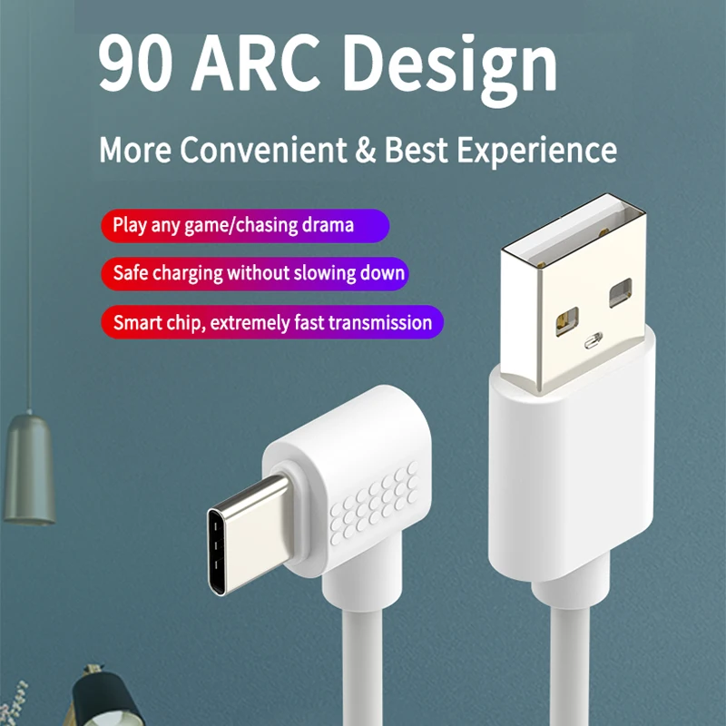 OEM ODM 1.2M 3A 5PIN TPE Fast usb a to type c right 90 degree angle usb cable