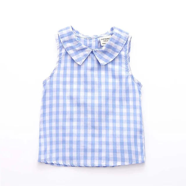 
2021 Summer New Outdoor Vest Custom Plaid Print Top O-neck Sleeveless Girls Children Baby Sleeveless Top Kids 