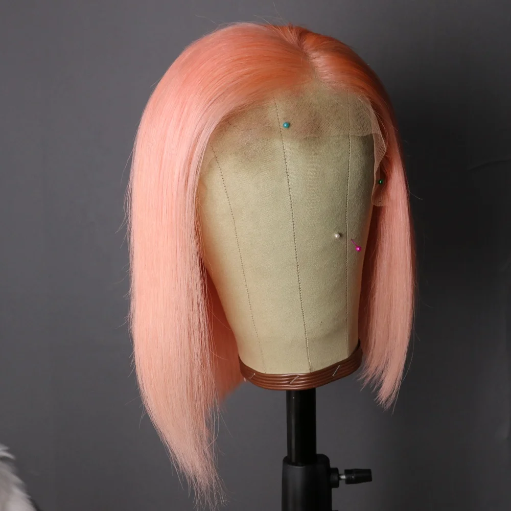 
Blue Pink Purple Short Bob Lace Wig Human Hair Orange Straight brazilian Virgin hair Lace Front Wig for Women Pre-pull 