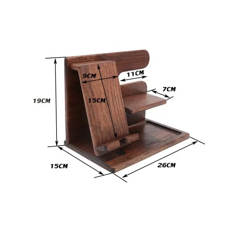 Handmade Wood Phone Stand Wallet And Watch Organizer With Key Holder Wooden Phone Docking Station For Men