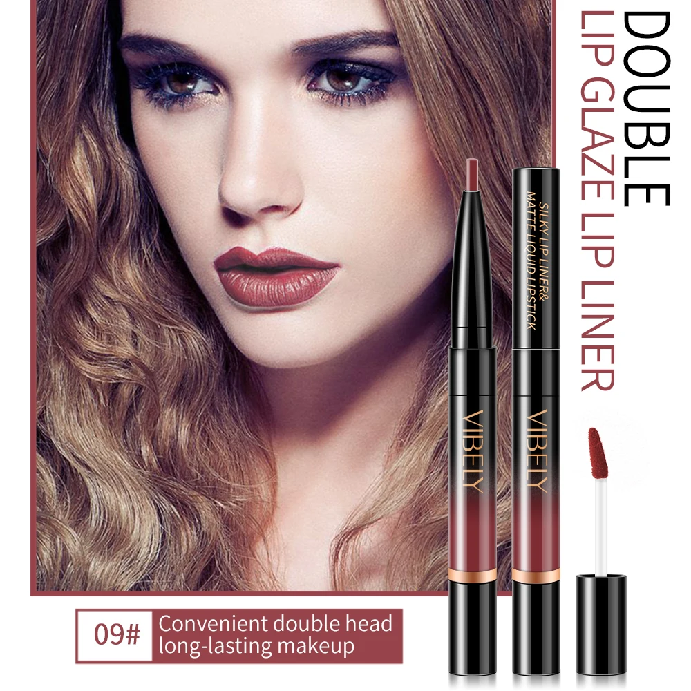  Moisturizing 16 Colors Double Head Glitter Long Lasting Waterproof Lip Gloss Liner Makeup Set Liquid Velvet