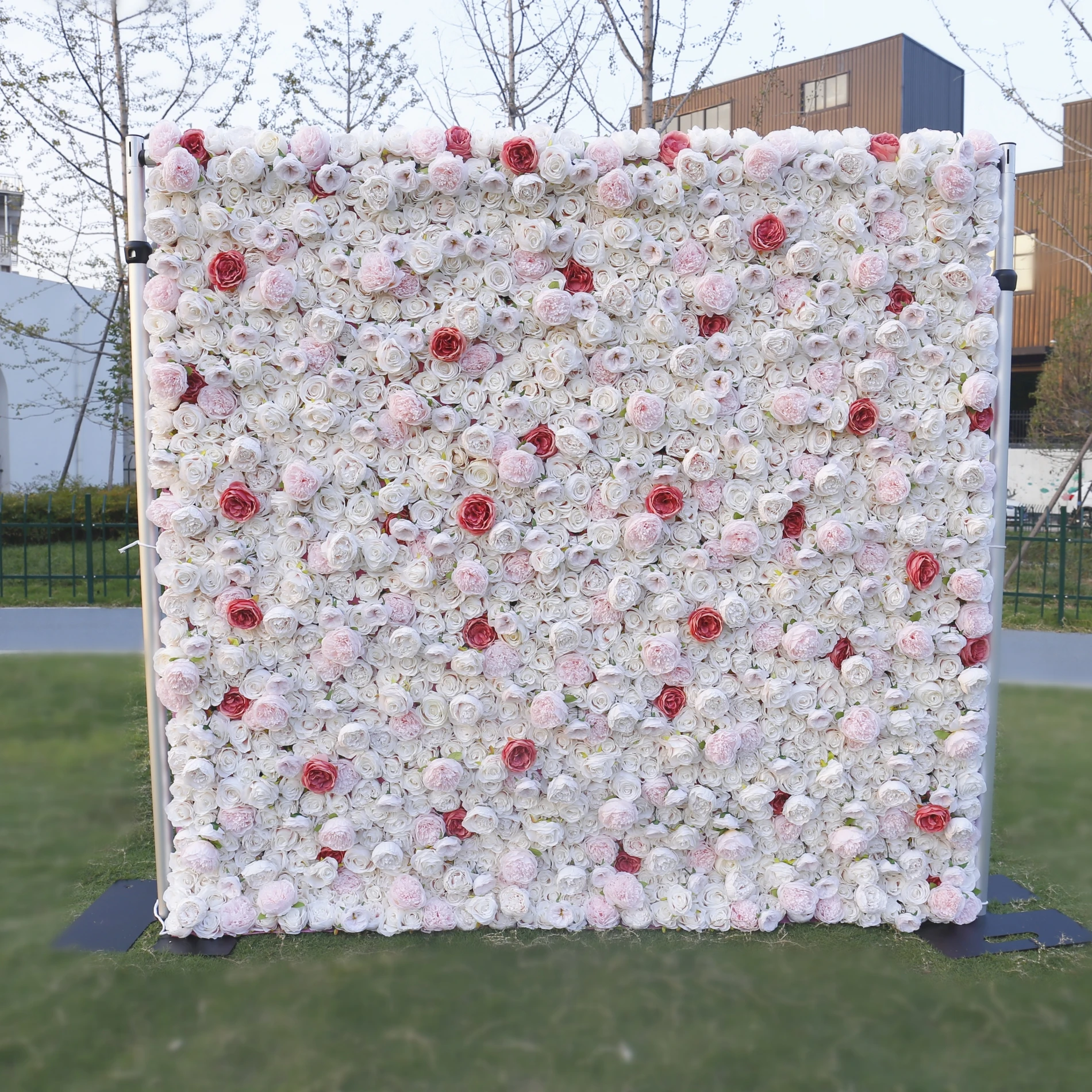 Baby Shower Decoration Party Supplies Artificial Flower Pink Silk 8x8 Flower Wall Roll Up Background Decoration for Events