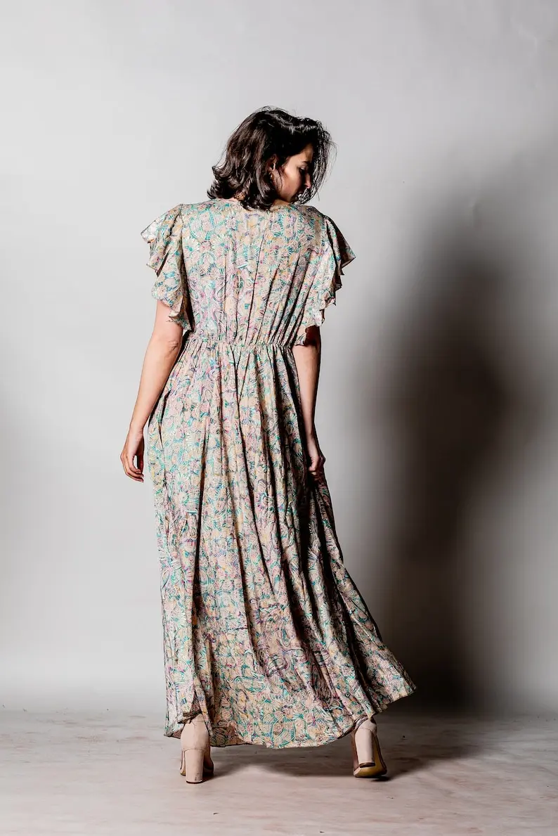 Summer Trending Elegant Ladies For Dress Sexy Elegant Midi Butterfly V Neck Sleeve Red Floral Women Dress