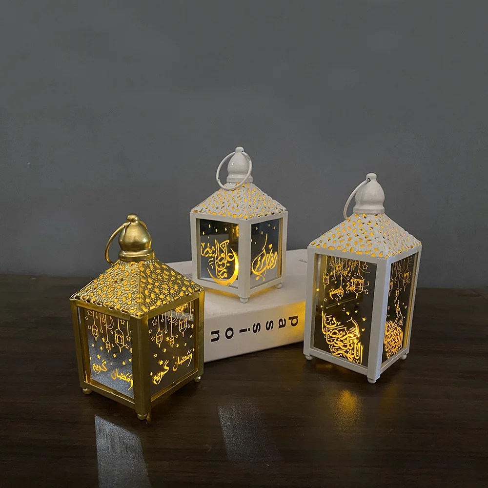 Dropshipping LED Iron Wind Lamp EID Ramadan Lantern Lamp Ornament Home Decoration Arabic Islam Muslim Ramadan Hanging Lanterns