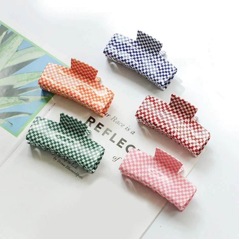 10.5cm Fashion Rainbow Women Hair Clip Memphis Style Acrylic Hair Clamp Square Checkered Shark Hair Claw