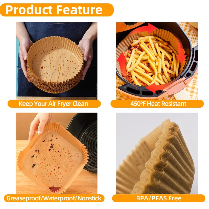 Biodegradable heat resistant disposable freezom liners food grade 7.9-9.8 inches (20-25 cm) air fryer paper