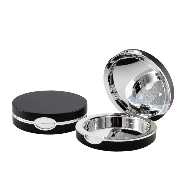Customized empty Black Silver Gold Magnetic Makeup Plastic Empty Blush Compact Powder Case Pressed Powder Container Packaging
