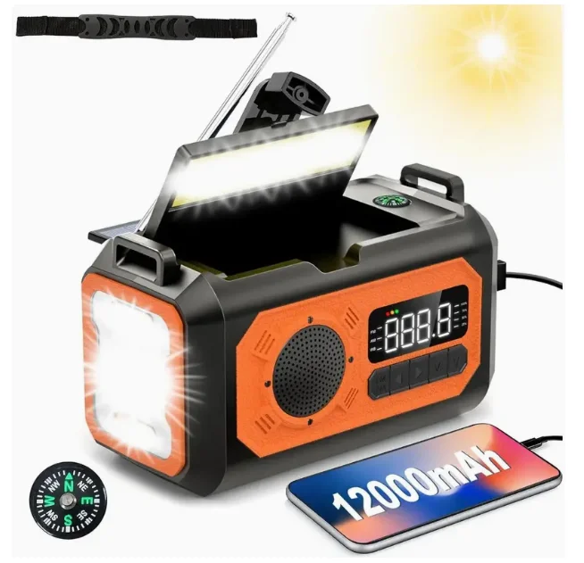 Multifunctional 4000mAh Hand Crank AM/FM/NOAA Weather Bands Warning Radio Charged Self-Powered Outdoor Survival Emergency Radio