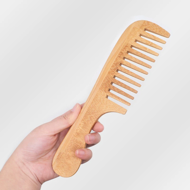 High Quality Eco-friendly Natural Bamboo Comb Wide Tooth Comb with Handle Bamboo Wooden Hair Comb