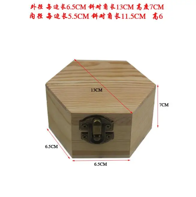 Solid wood retro hexagonal wooden box Pine Gift packing Jewelry box