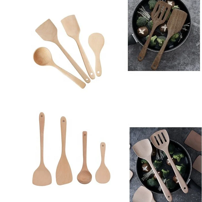 Biodegradable Wooden Spoon for Cooking Teak Wood Utensils Kitchen Spatula for Nonstick Cookware Utensils Set