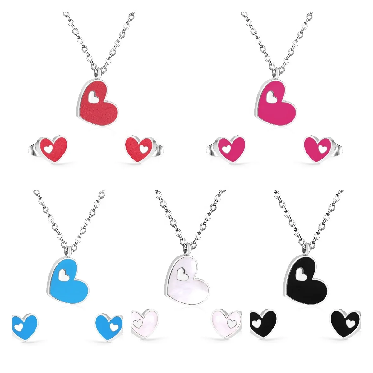 Fashion Jewelry Hot Sale Women Girl Non Tarnish 316l Stainless Steel Heart Gold Plated Jewelry Sets Custom Kid Jewelry Set