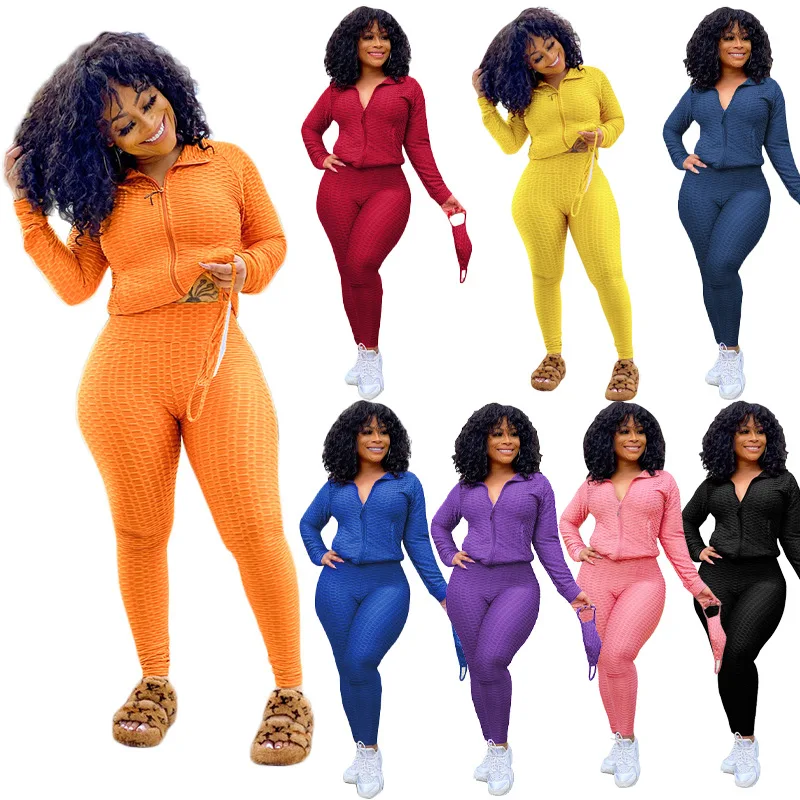 Z129170 Mesh Slim Plus Size Multicolor Two Piece Yoga Sets Tracksuit Jacket 2 Piece Set Women with cardigan