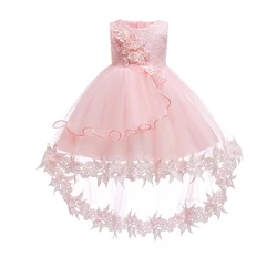 Latest design pearl wholesale embroidered kids baptism birthday princess party children dresses for baby girl with flowers