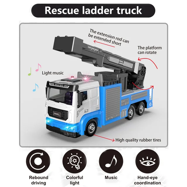 Hot sale 1:32 scale pull back alloy fire truck ladder model diecast metal fire trucks toy