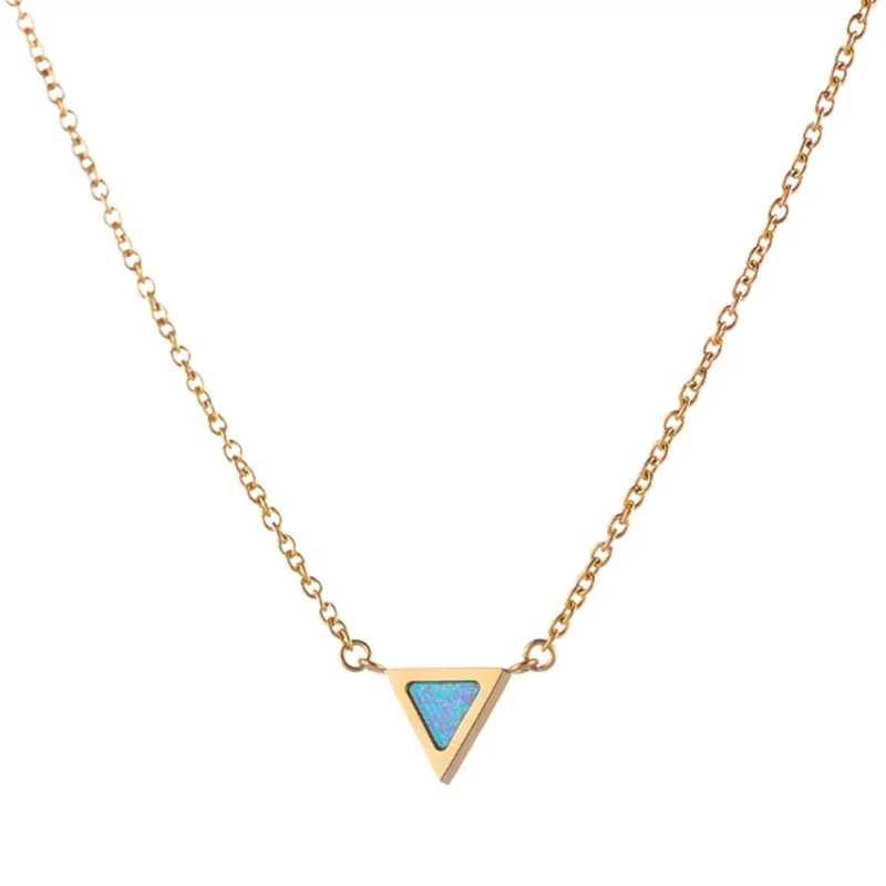 Custom Triangular pendant necklace Stainless Steel silver Gold Plated Dainty Pendant fashion fine jewelry Opal Necklace