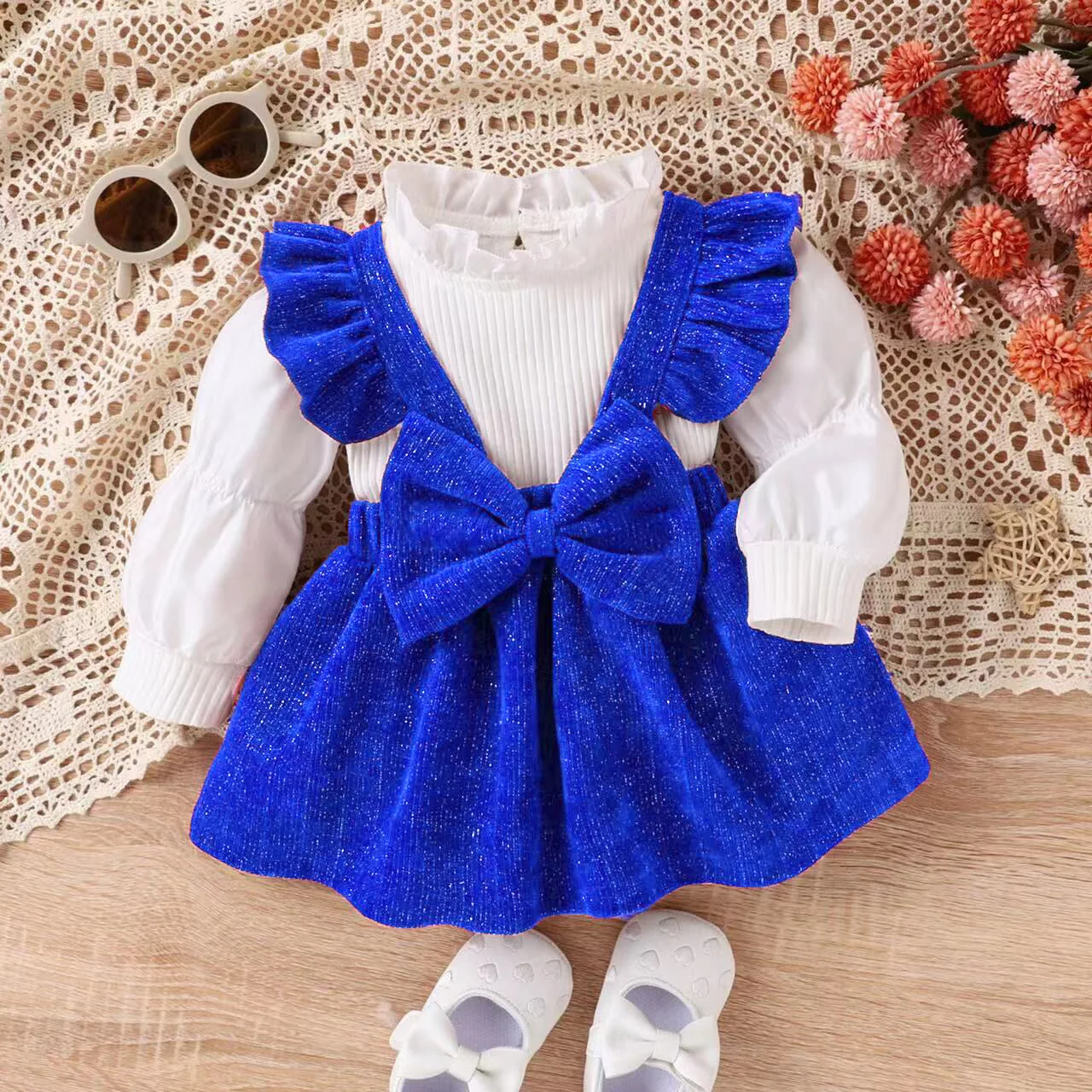 Baby Girl Solid Long Sleeve Toddler Girl Clothing Set Popular Girls Designer Baby Clothes Fancy Long Sleeve Christmas Suit