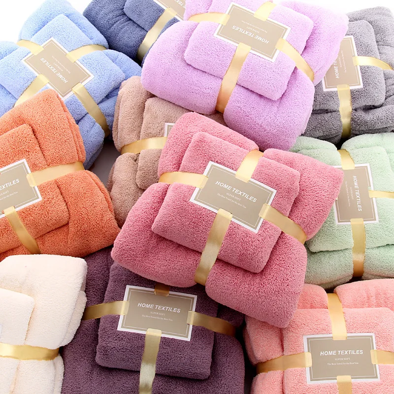 Colors Coral Fleece Hair Drying Towel Microfibre Swimming Hand Bath Towel Sets Bathroom Microfiber Towel Set