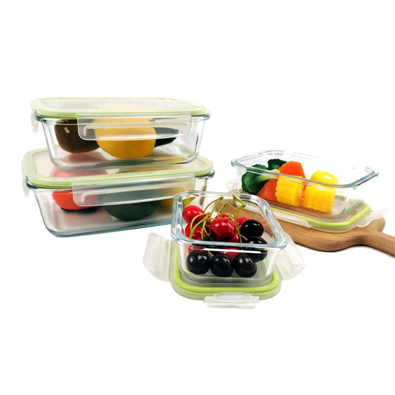 Lock Lid Tempered Glass Food Container For Microwave Oven Bowl Set Glass Kitchenware