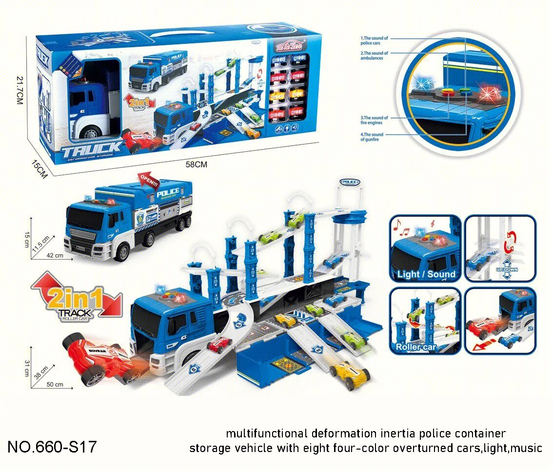 High quality multifunctional deformation friction toy vehicle truck set with light and music