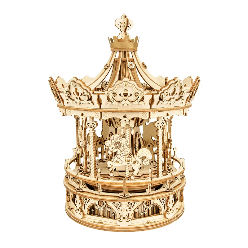 Robotime  Valentines Gifts AMK62 Romantic Carousel 3D Wooden toys Diy Handmade Assembled Jigsaw Puzzle Pieces