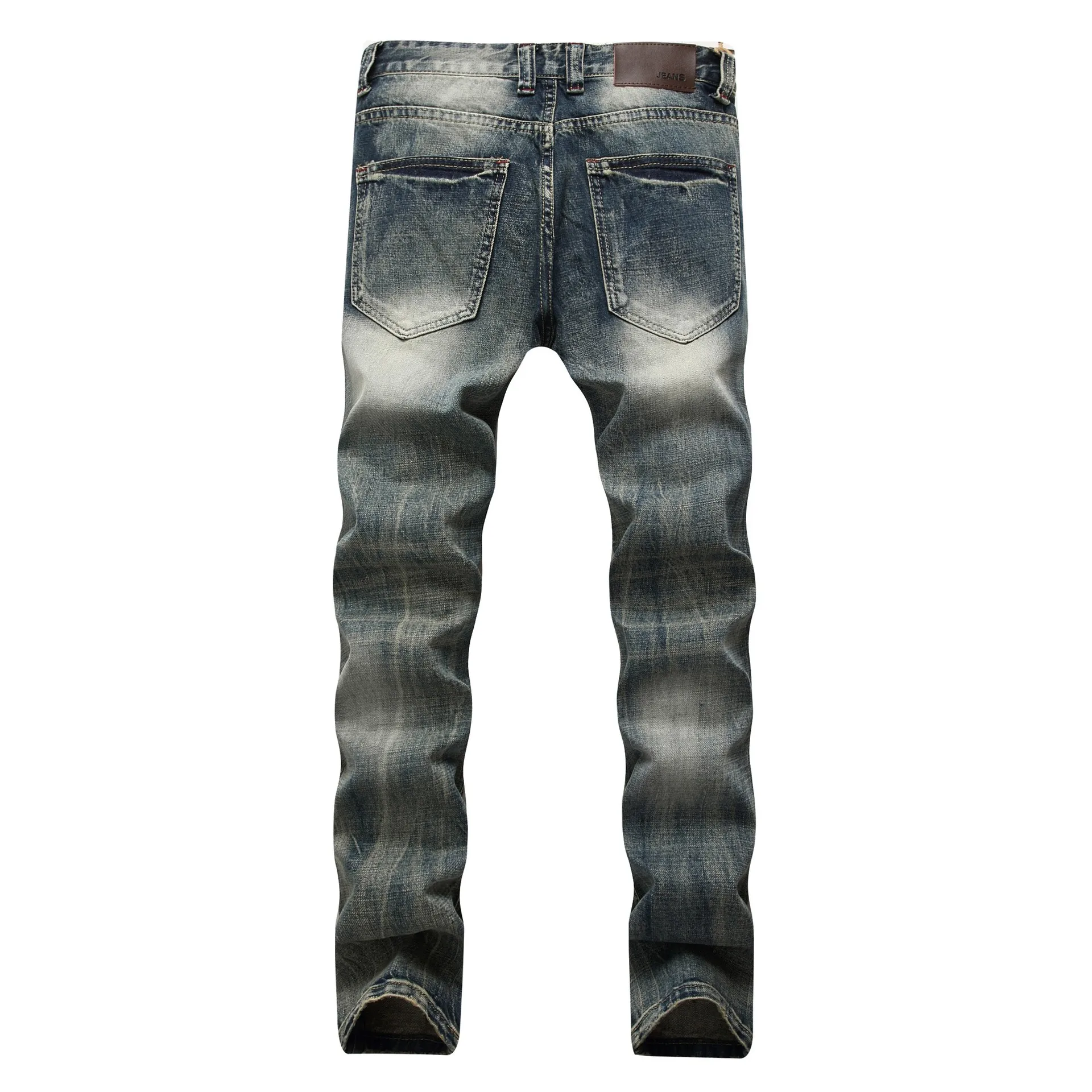 
European High Street Motorcycle Biker Jeans Men Hip Hop Ripped Holes Slim Jean Pants Y10906 