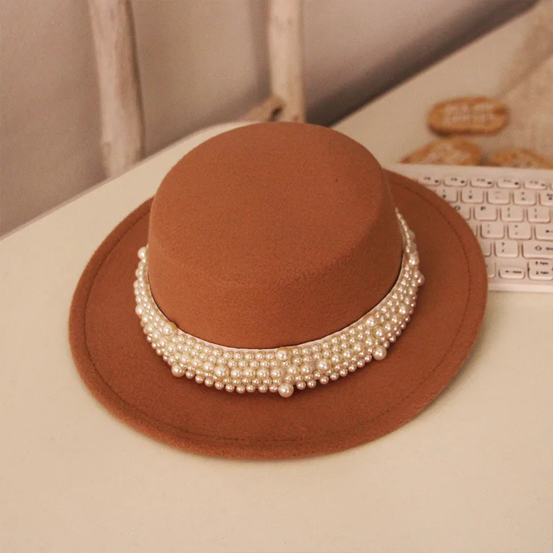 2-6Years Fashion Vintage Children Princess Girls Bucket Hats Autumn Kids Baby Girls Winter Korean Classic Solid Color Pearl Hat