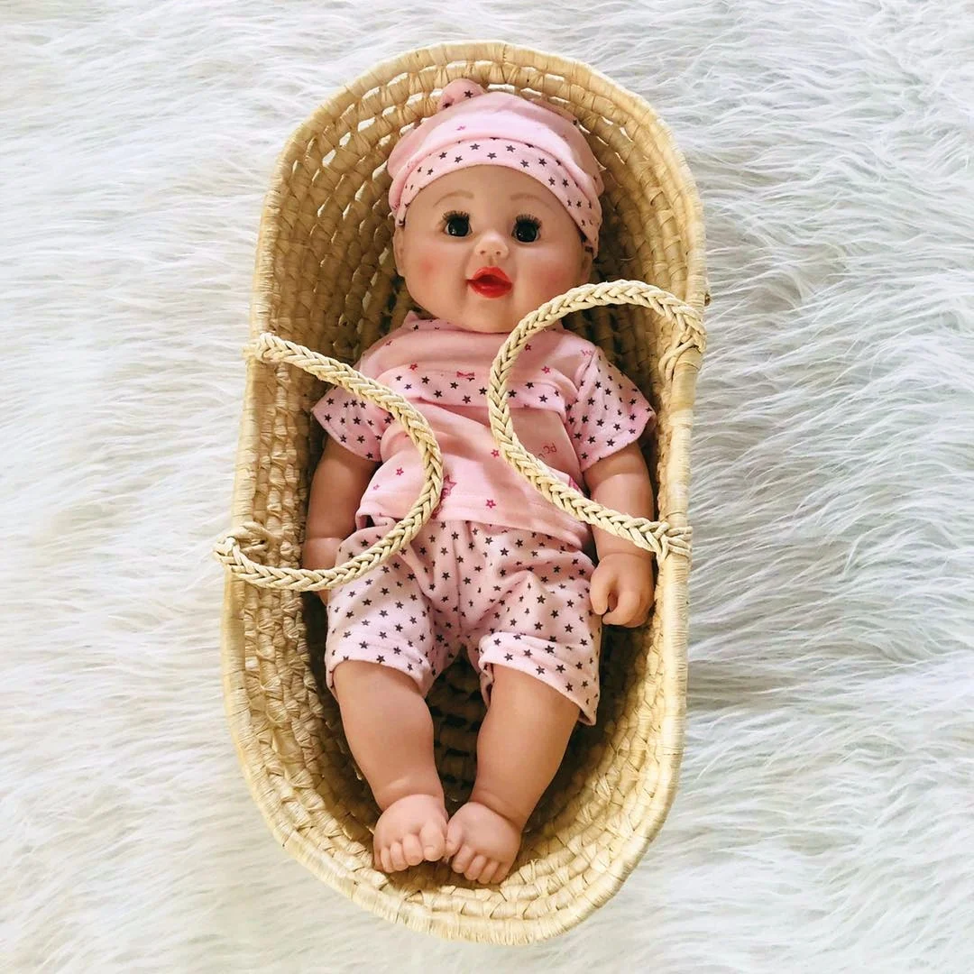 New Style Baby Soft Natural Handmade Woven Corn Husk Doll Moses Basket