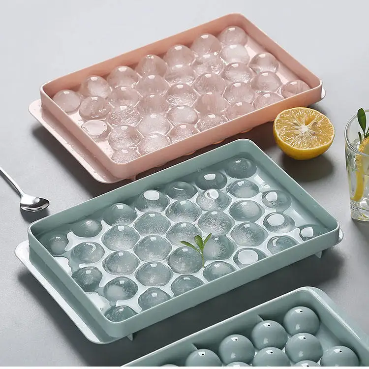 PP Ice Cube Tray Easy-Release 18 And 33 diamond Ice Cube Trays with dust-proof Removable Lid