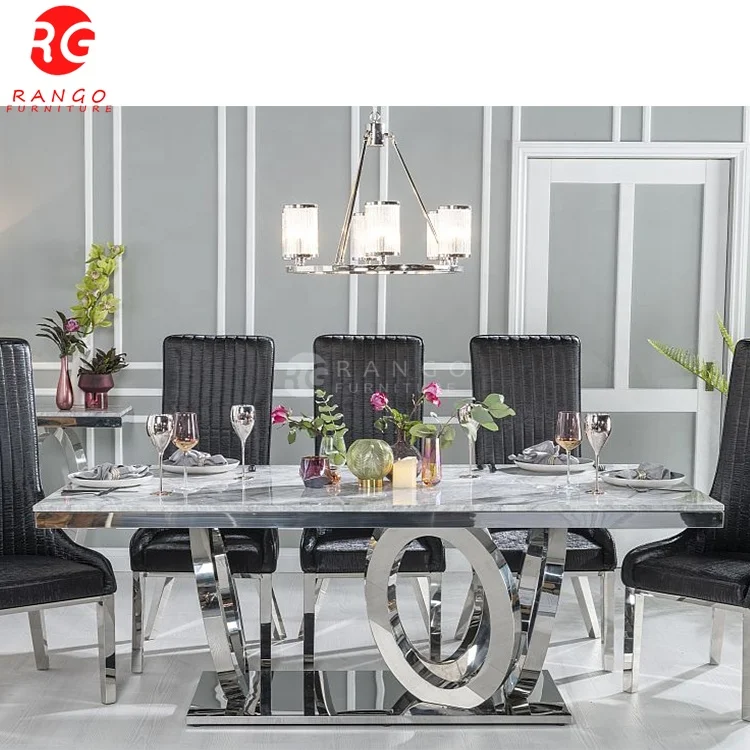 Luxury silver glass dining table dining table room furniture restaurant table dining room sets with 6 chairs