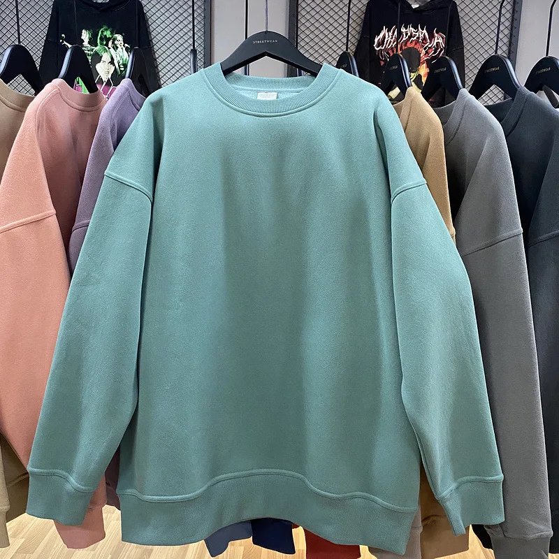 Streetwear 330g Blank Colors Round Neck Long Sleeve Custom logo Crewneck Sweatshirts