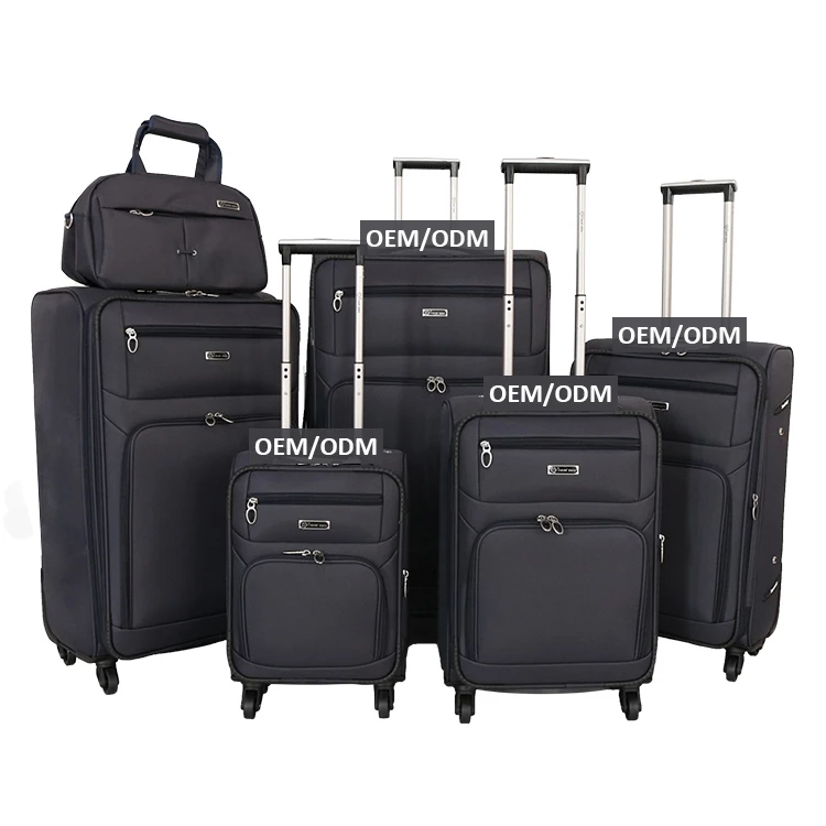 Custom High quality 4 wheels 14 16 20 24 28 32 inch waterproof black nylon travel bags luggage set