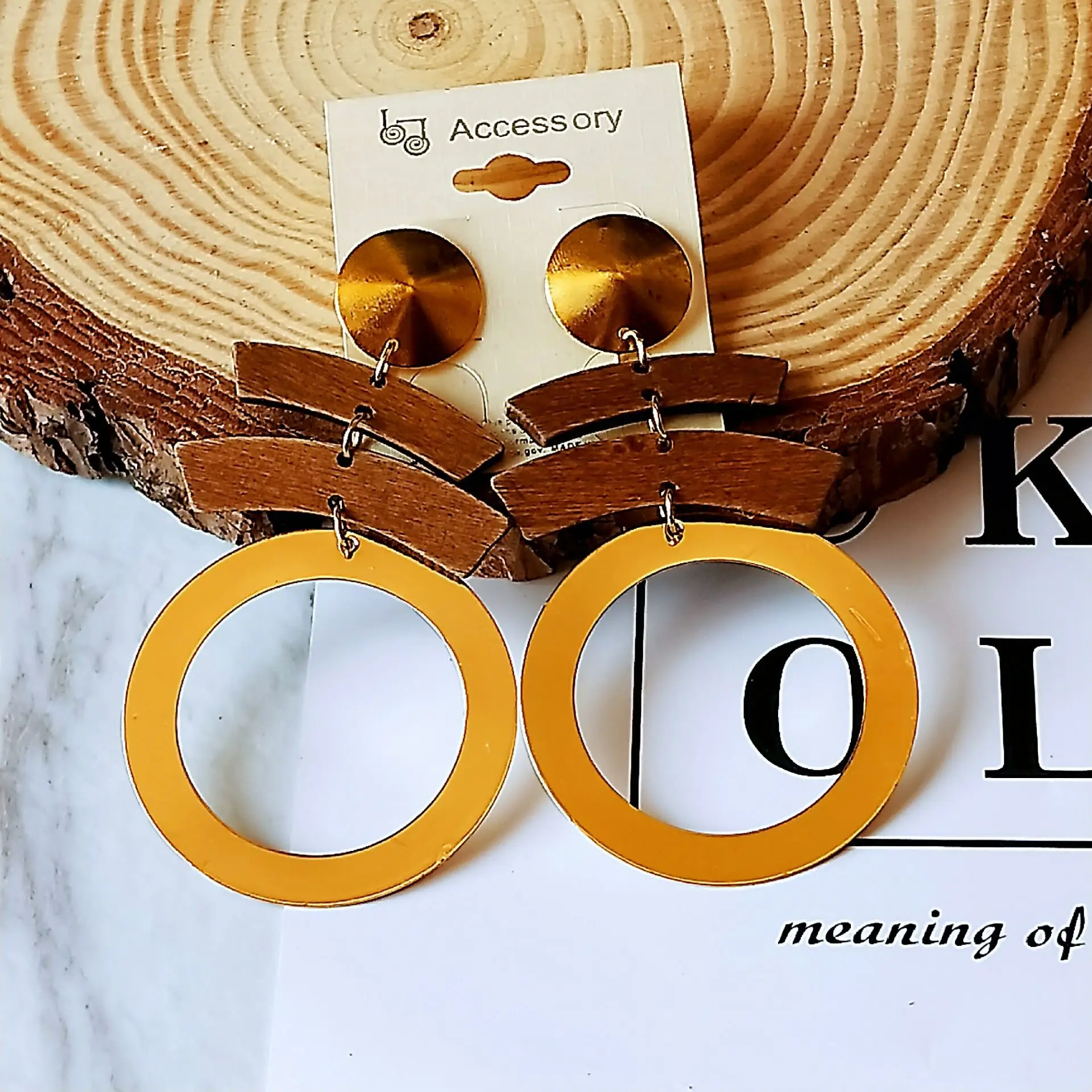 African Geometric Wooden Drop Earring Long Hollow Round Handing  For Womens Jewelry Accessories Earring