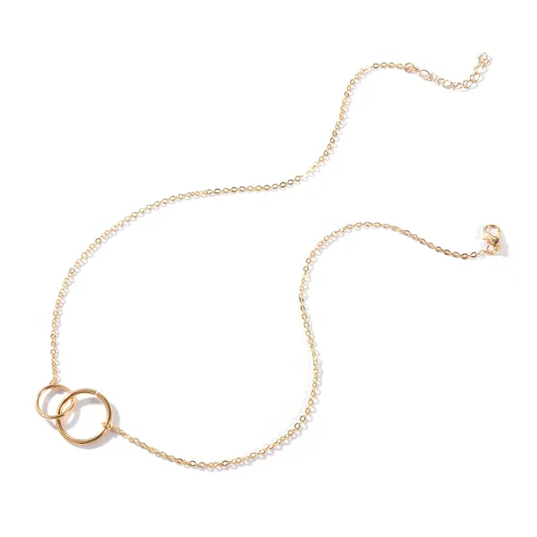 
Modern Meaning Jewelry Stainless Steel Interlocking Entwined Ring Choker Gold Plated Double Circle Necklaces 