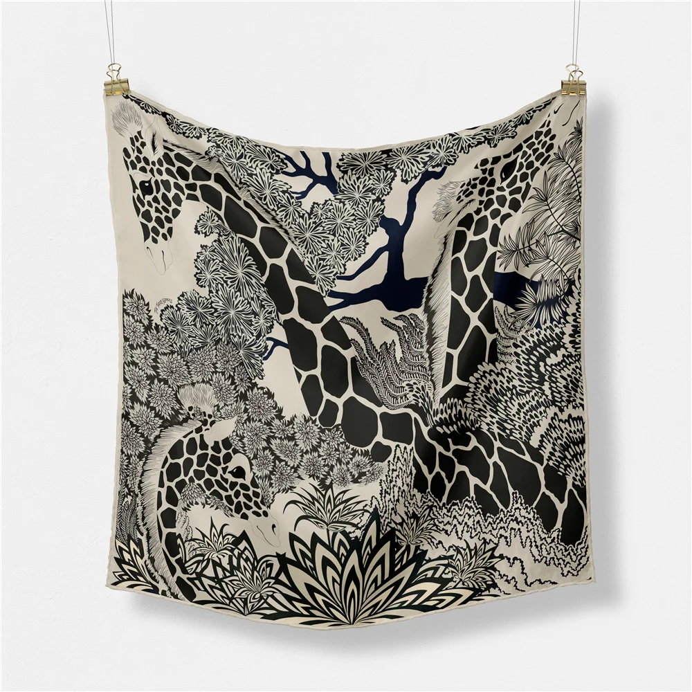 New Giraffe Twill Printing Silk Scarves Fashion Lady 53cm Hair Neck Square Silk Scarf