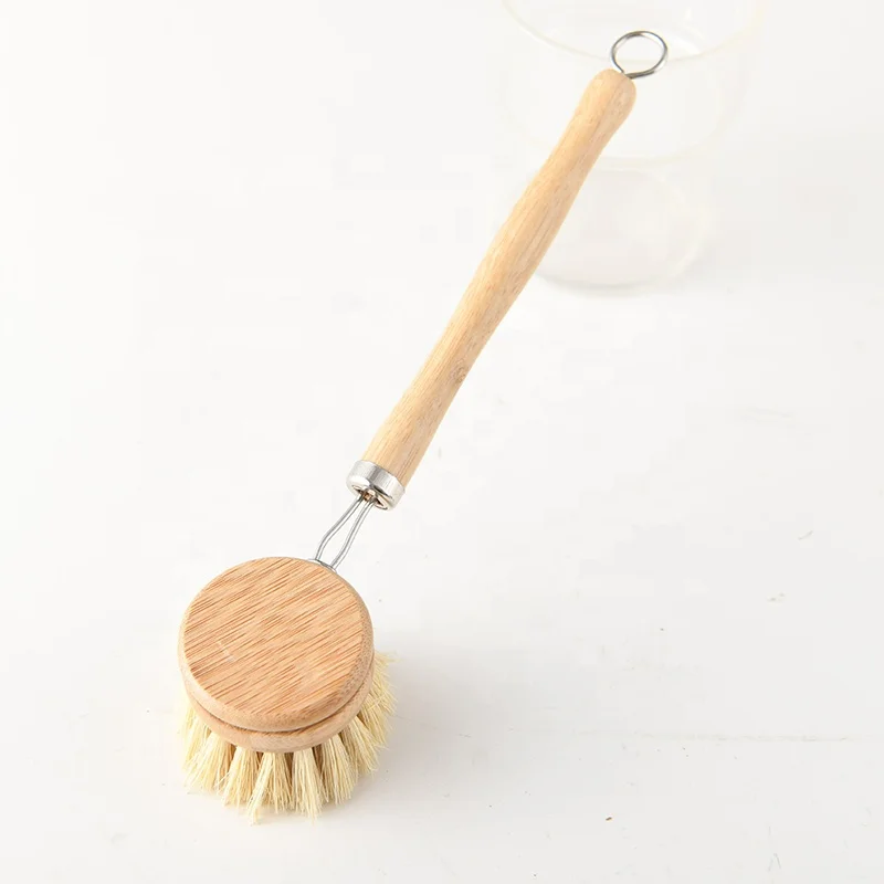 
Eco-friendly Natural long Handle Kitchen Dish Cleaning Brush Scrub Vegan Plant Fiber Bristle pot pan vegetable brush 