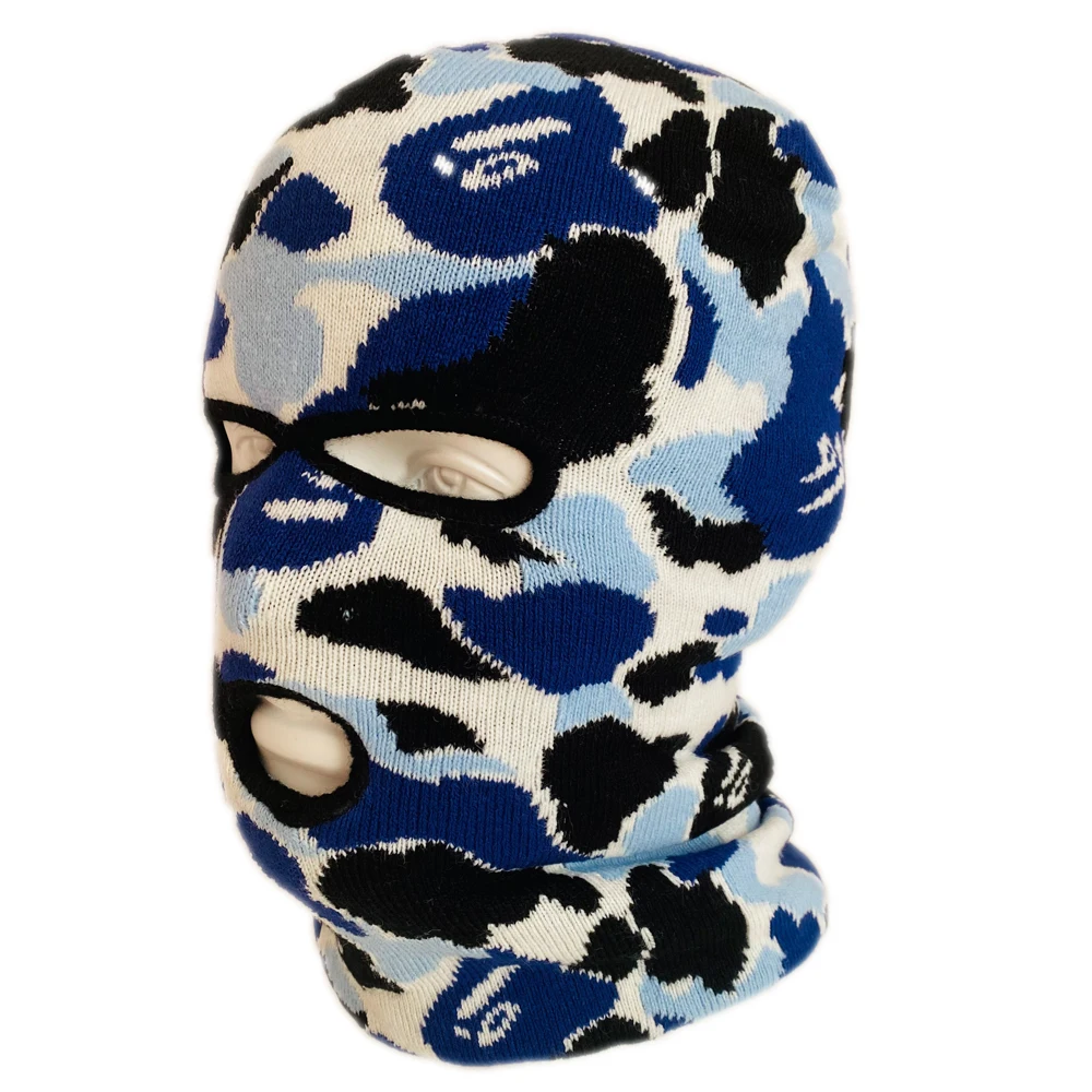 High quality jacquard logo cold weather warm 3 hole knitted hoods
