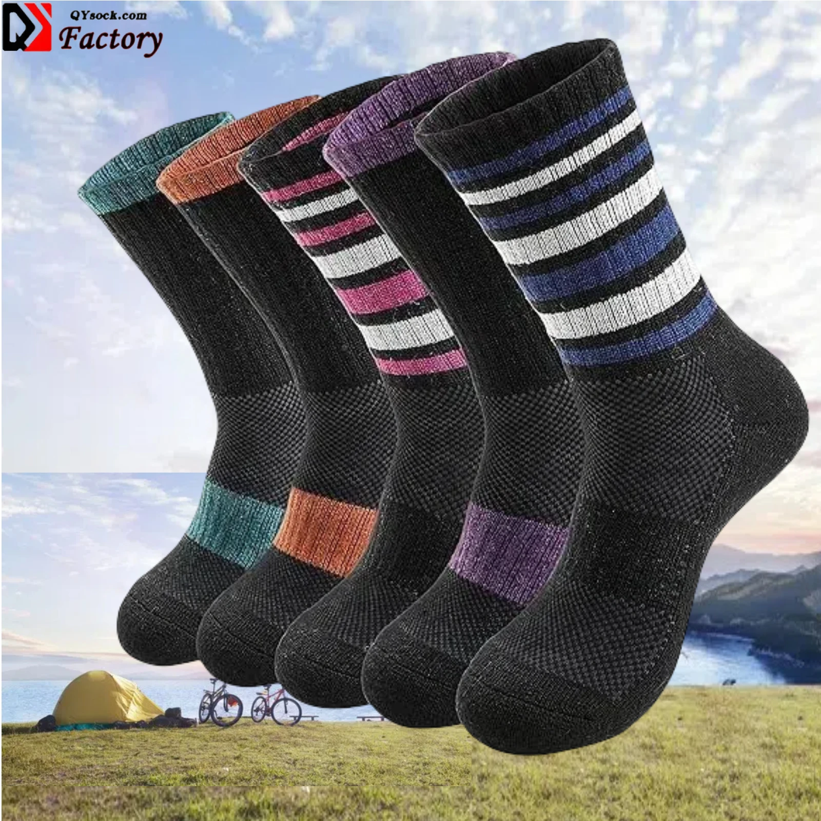 Custom Fashion Style Outdoor Activities Socks for Women with High Quality Merino Wool Coolmax Terry Sole Long Distance Running