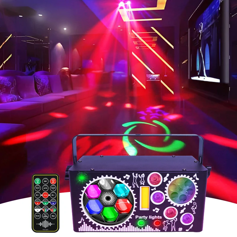 7 In 1 DMX Sound Activated RGBW Strobe Disco Gobo Party Lights Indoor Rave Christmas Decor Clubs Christmas Mixed Effect Lighting