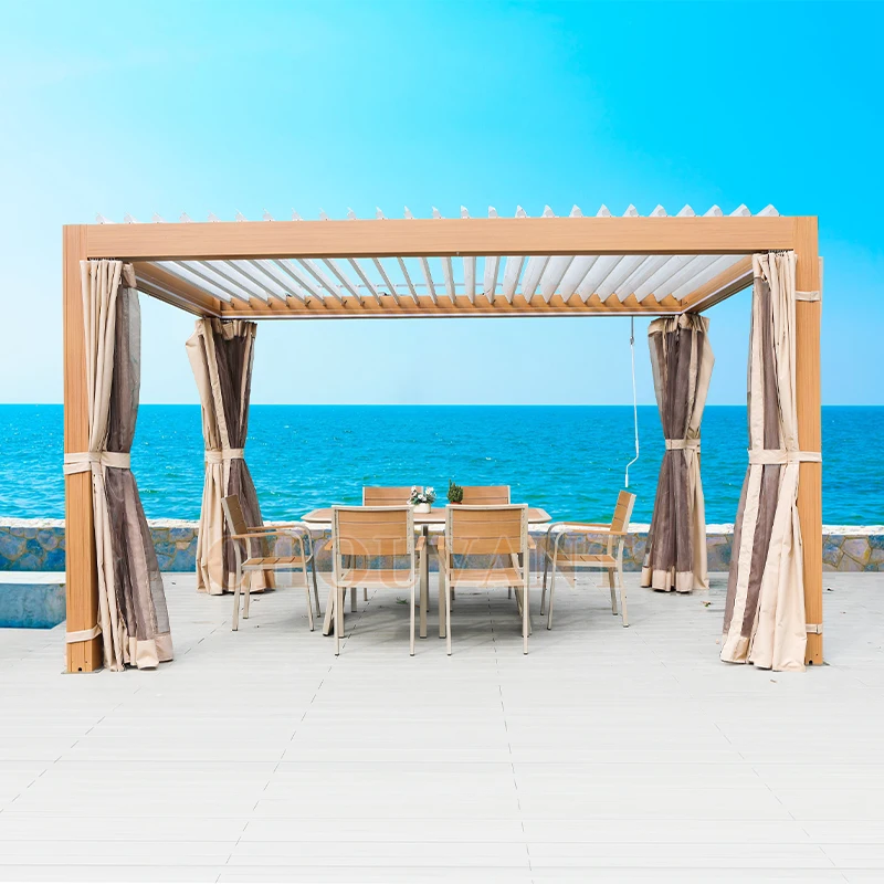 3x4 Bioclimatic Sliding Louver Aluminum Terrace Roof Electric Open Outdoor Pergola with LED Sunshade and Optional Plastic Frame