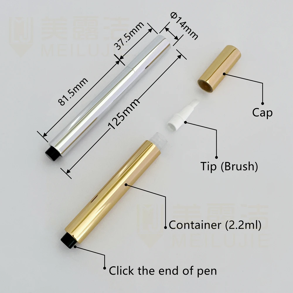 In stock 3ml Aluminum Cosmetic Empty Click Container Tubes Cuticle Nutrition Oil Click pen with Brush for Teeth Whitening