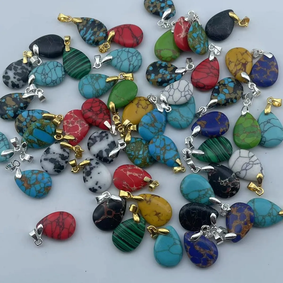 New synthetic blue red white yellow turquoise handmade 13*18 water drop shaped charm pendant for diy necklace keychain bracelet