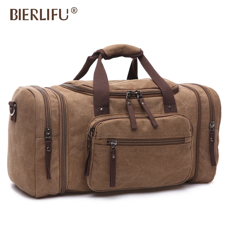 Large capacity cotton canvas carrying luggage bag weekender sport travel bags men overnight duffle bag