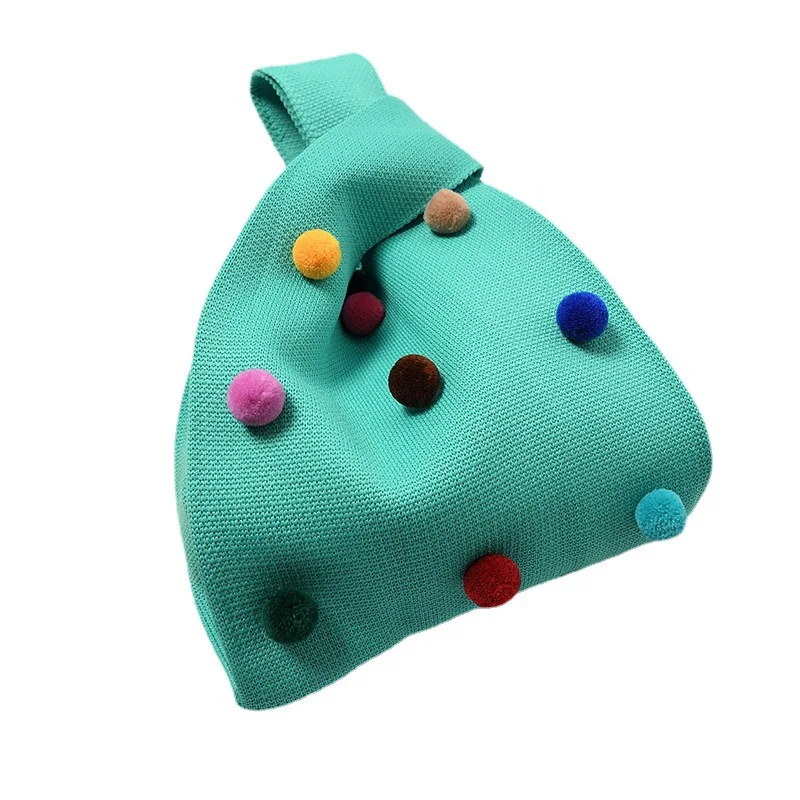 Wholesale Korean Style Ladies Small Clutch Purse Japanese Knitted Knot Bag Women Cute Crochet Clutch Handbag With Pom Pom