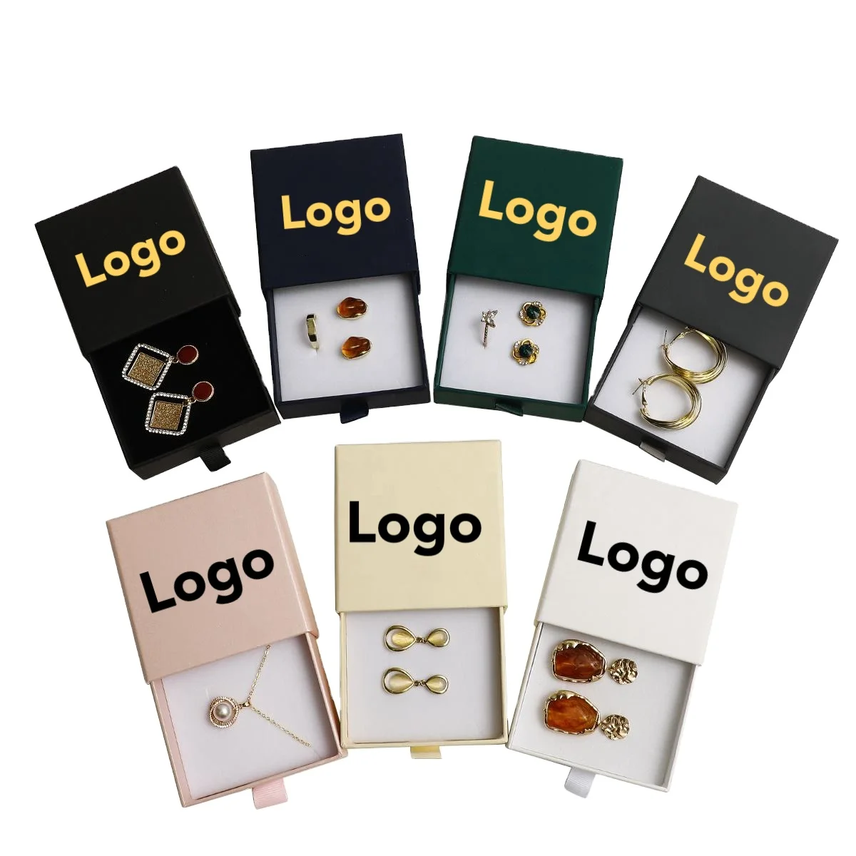 9*9*3.2cm Custom Logo Slide Out Drawer Paper Jewelry Box Bracelet Earring Ring Necklace Jewelry Packaging Sliding Gift Box