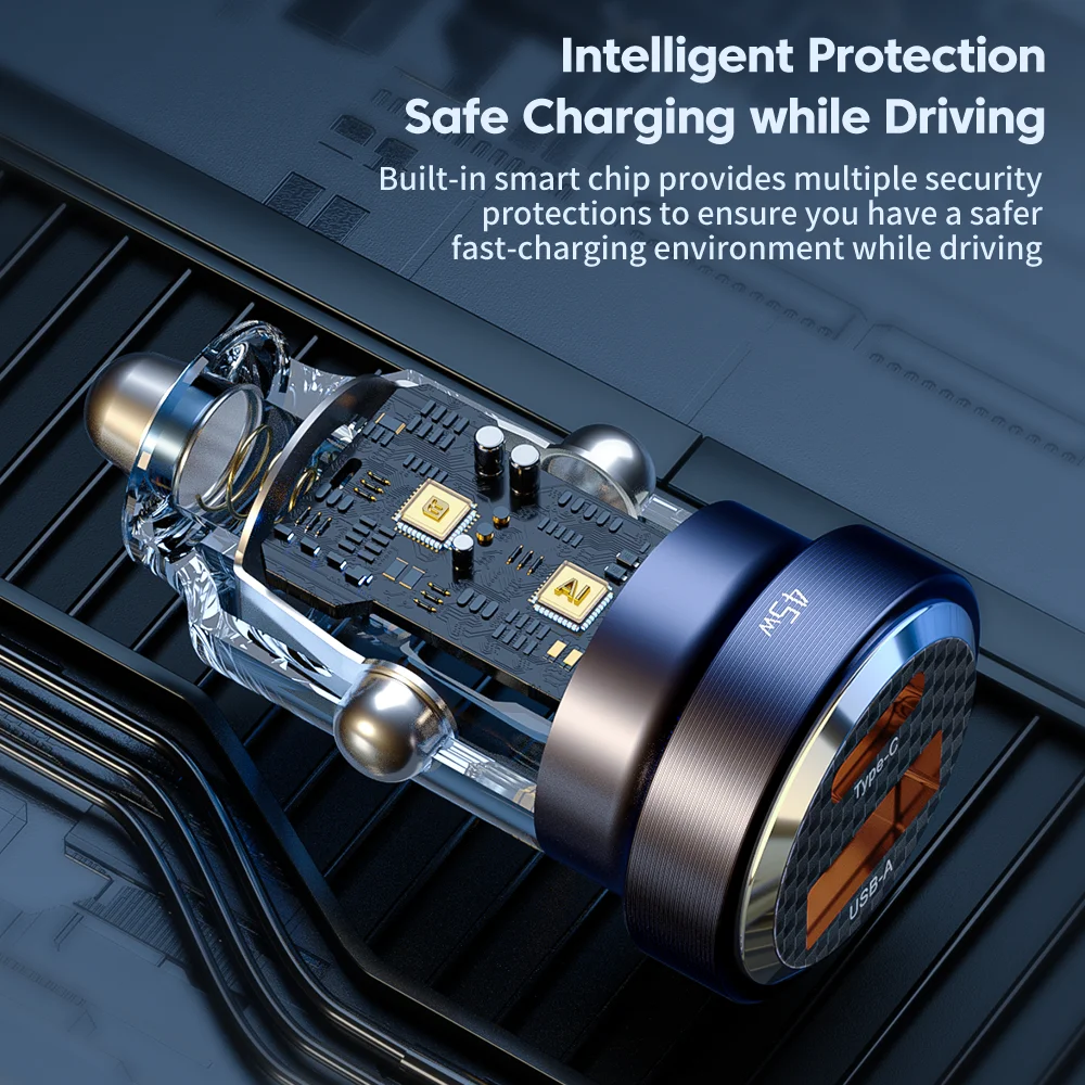 Mini Portable dual ports 30W Car Charger Transparent USB C PD Car Charger Smart Phone Type C Car Charger