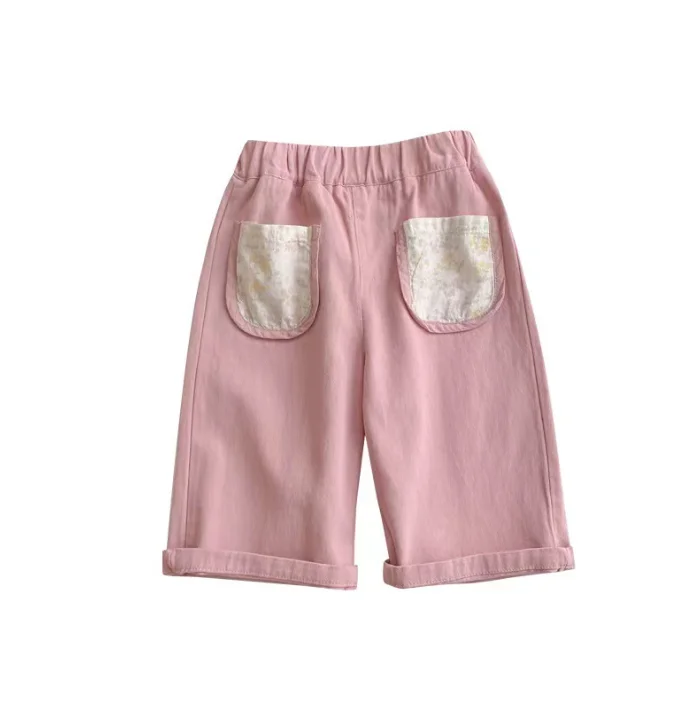 Wholesale 2024 Girls summer casual pants thin  loose wide leg pocket pants kids