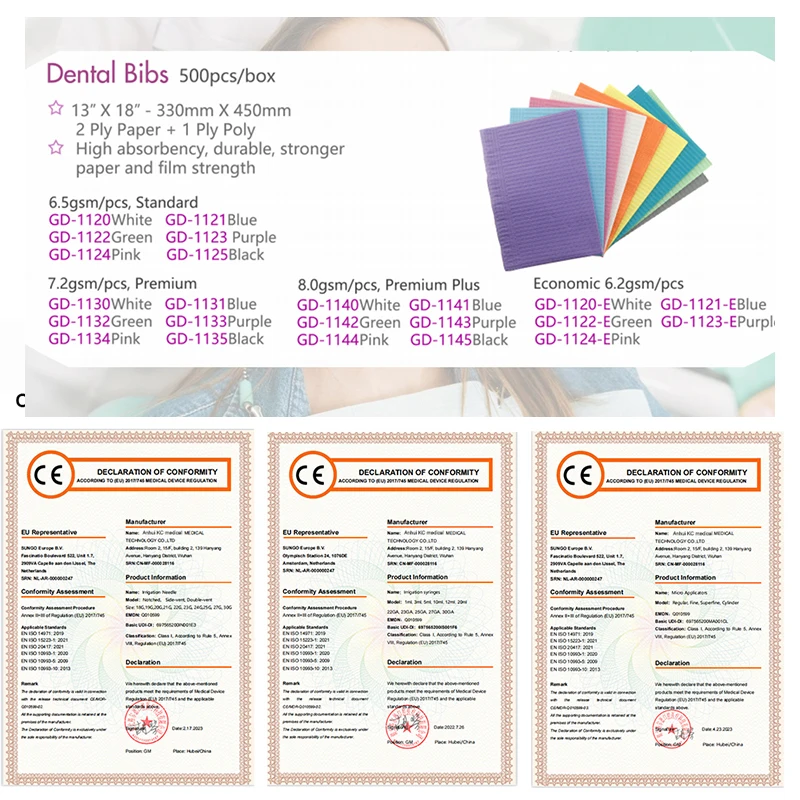 Wholesale Surgical Medical Consumable Disposable Colorful Dental Bib